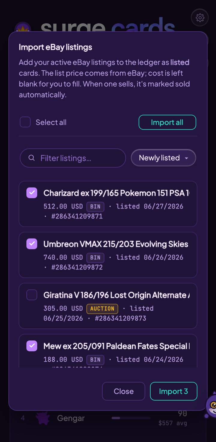 Connect eBay — import active listings into the ledger